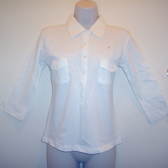 Tops - Beautiful Stretch White Double Pockets Top Shirt